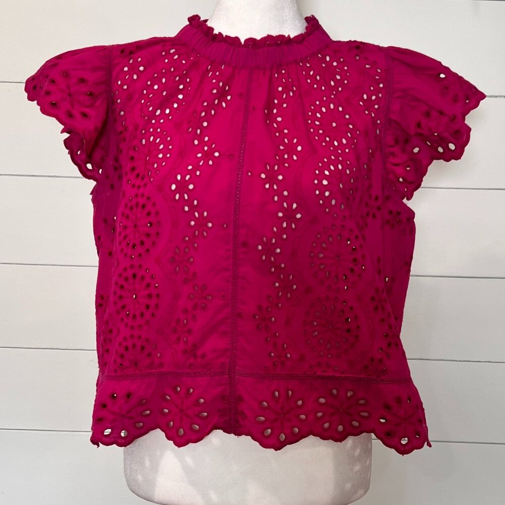 Jennifer & Grace Hot Pink Eyelet Ruffle Blouse Size L